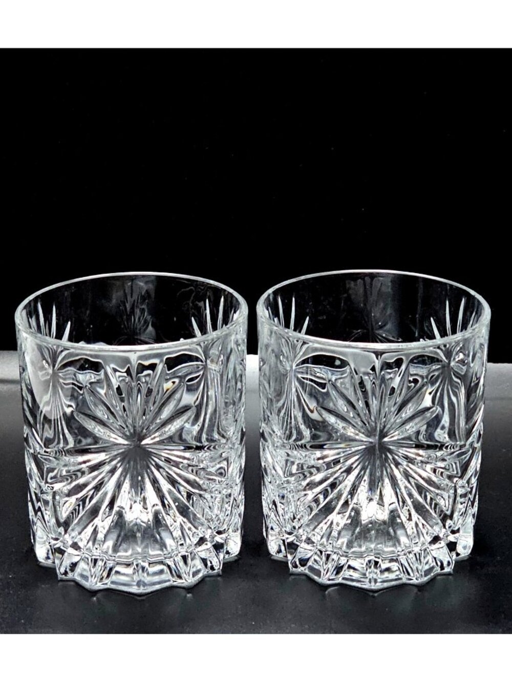 2 Royal Crystal Rock Oasis Lowball  Whiskey Glasses Starburst Italian Cut Glass